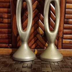 Metal Open Oval Taper Candle Holder Set, Vintage Candlestick Holders, Pair 9" Heavy Candle Holders