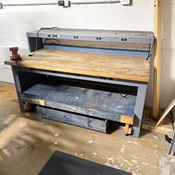 Butcher Block And Steel Work Bench