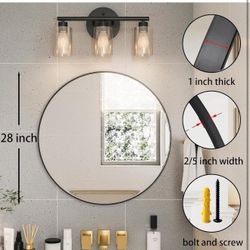 28 inch Black Round Mirror, Wall-Mounted Circle Mirror for Bathroom & Living Room Decoration
