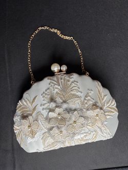 Ivory Floral Embroidered Evening Clutch Bag