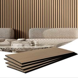 4-pack  Walnut 3D Acoustic Wood Slat Wall Panels - Soundproof 23.6x47.2
