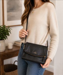 Kate Spade New York Black Pebbled Leather Clutch Crossbody Purse