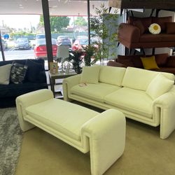 Ivory Boucle Uph. Designer Living Room Set