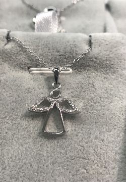 Sterling Silver CZ Angel Pendant with adjustable 16-18” Chain