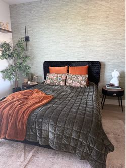 Velvet Upholstered Queen Bedframe