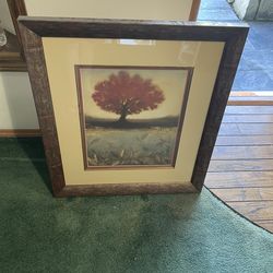 Framed Red Tree Wall Art in a Rustic Frame