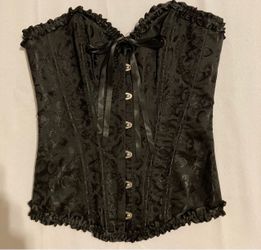 Women's Black Lace Up Boned Overbust Corset Size XSmall Jacquard Fairycore Sexy