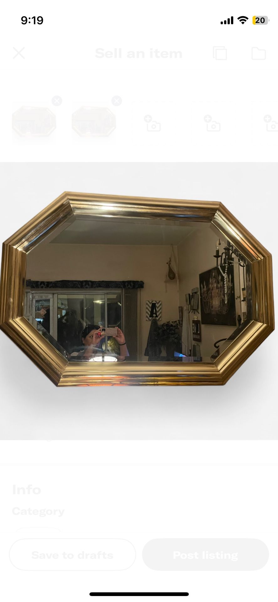 Vintage Octagon Brass Mirror 