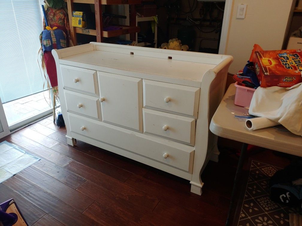 White Wood Changing Table With Storage