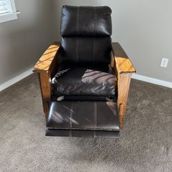 Comfortable Leather Recliner with Solid Wood Arms