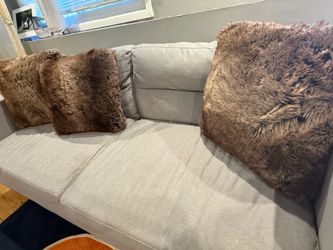 Set of 3 Faux Fur Throw Pillows — Brown/Taupe, Cozy Boho Vibe
