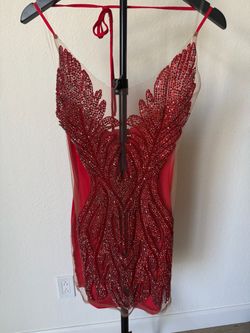 Red Rhinestone Embellished Mini Dress