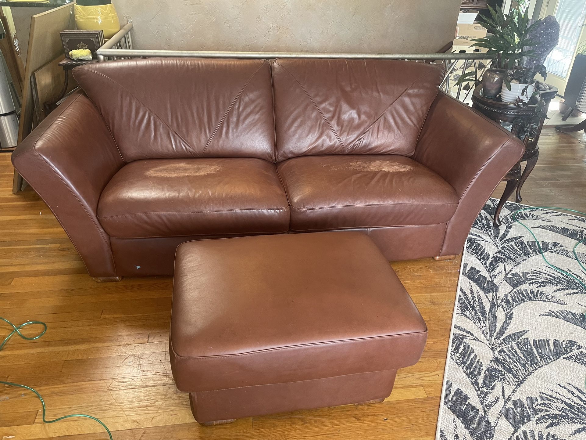 Italian Leather Sofa & Ottoman