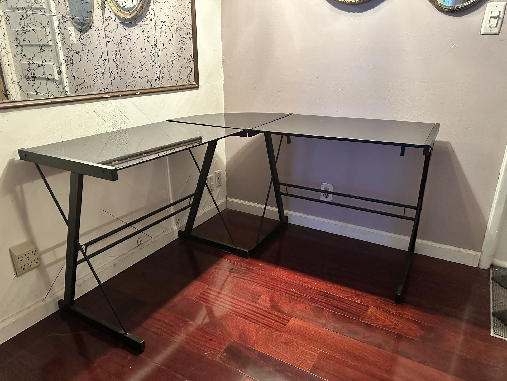 51" L-Shaped Modern Glass Corner Computer Desk - Black