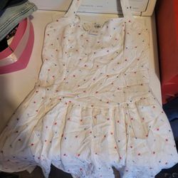  White Floral Mini Dress (Red & Blue Ditsy Print) 