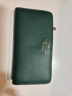 Kate Spade New York Dumpling Large Slim Pebbled Leather Bifold Wallet (Deep Jade)