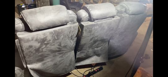 Grey recliner with lights, usb ports and wireless charging station