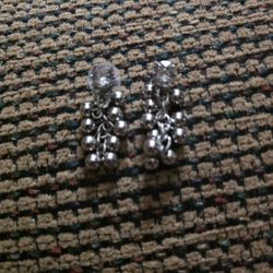 Vintage 60's Silver Beaded Cluster Earrings 