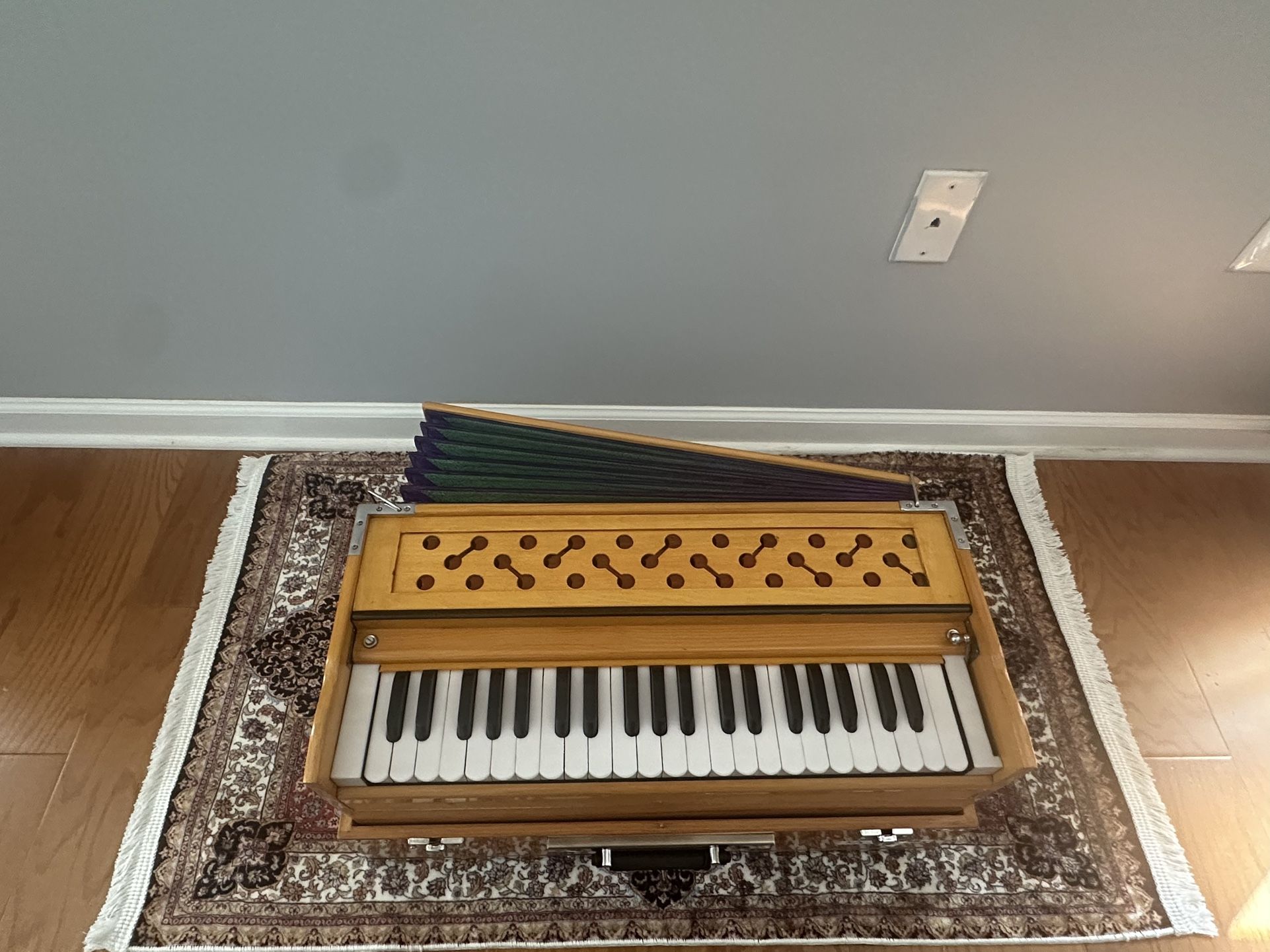 NEGOTIABLE Handmade K/2 Portable Harmonium – 3 Octave – Collapsible with Multicolor Bellows & Carrying Bag - New