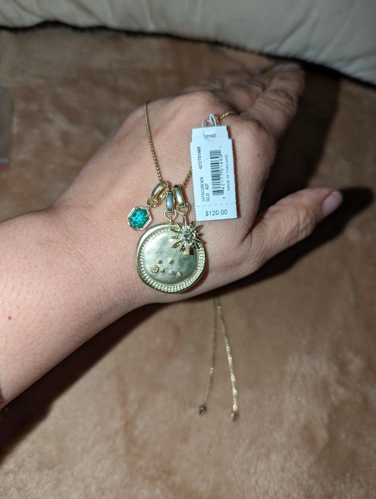 Kendra Scott NWT Capricorn Blue Glass Charm Necklace 14K Gold Plated