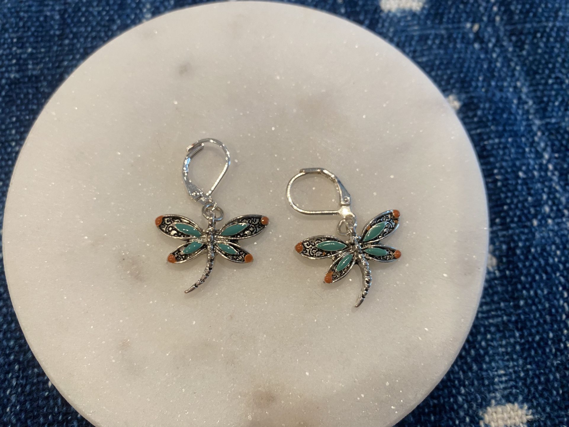 Sterling Silver 925 Dragonfly Earring w/ Inlay