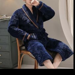 Winter Mens Thick Blue Terry Bear Snorkel Robe XXL