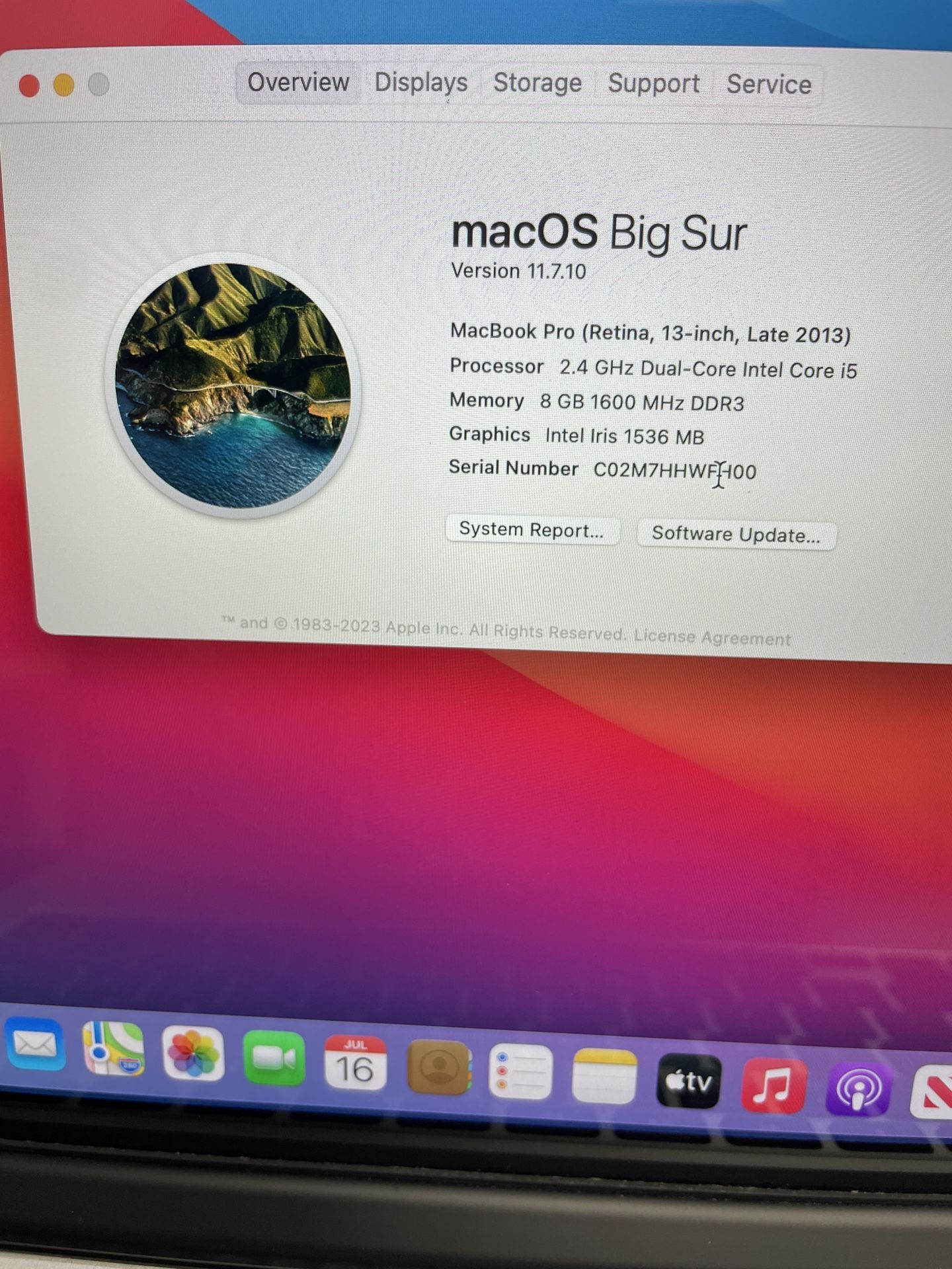 (#29) Apple 13” MacBook Pro "Core i5" 2.4, 8 RAM, 256 Late 2013