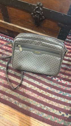 Vintage Liz Claiborne Gray Monogram Crossbody Bag with Gold Hardware