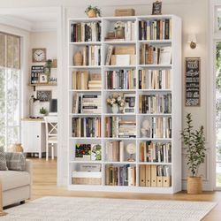  86" H Triple Wide Bookshelf and Bookcase, 7 Tier Tall Bookshelf with Storage, Large Bookcase with 21 Open Display Storage Shelves, Wood Book Shelf Me