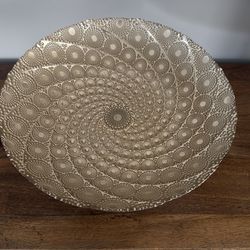 2 Modern Silver Pedestal Bowl - Embossed Mandala Design Centerpiece