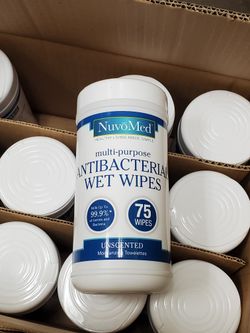 New Nuvomed Antibacterial Wipes 75ct X 12 900/ct Better Than Clorox Wipes!