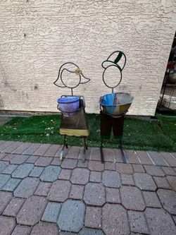 Flower Pot Holder Decor Metal Art Sculpture Garden Statue Yard Ornament