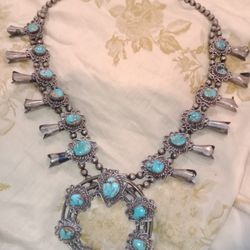 Squash Blossom Turquoise And Sterling Silver Very Old Has A Stamp Tiny On It The Artist