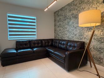 Dark Brown Leather Sectional Sofa with Chaise