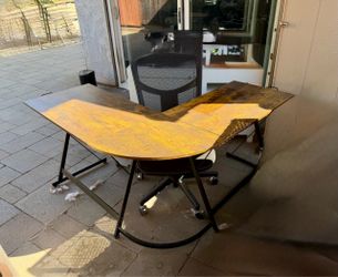 L-Shaped Wood and Metal Office Desk