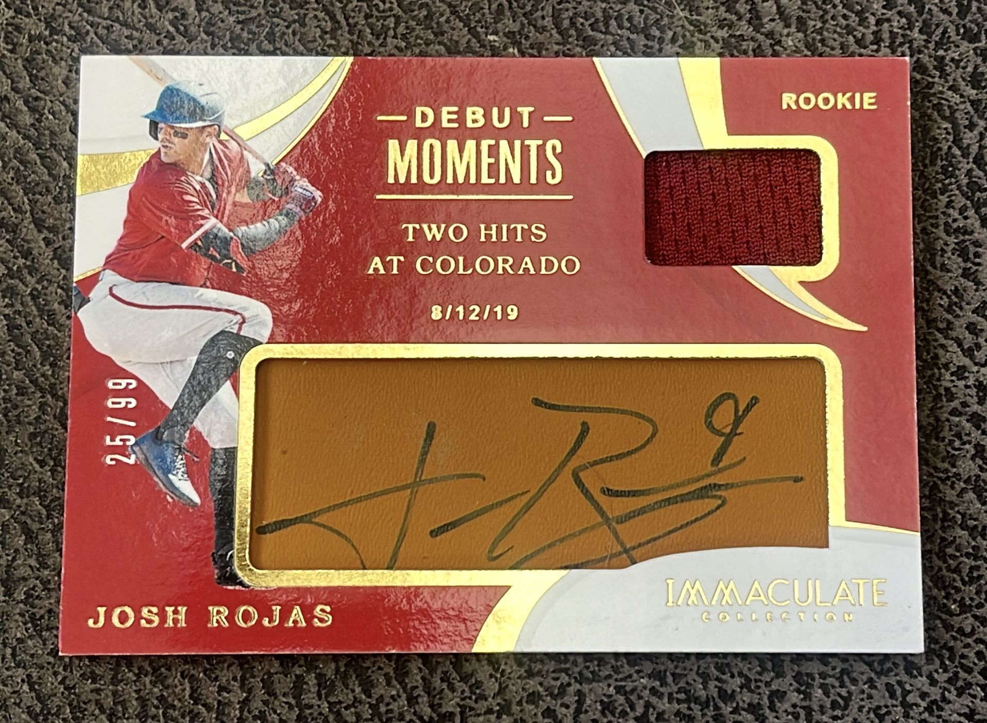 2020 Immaculate Debut Moments JOSH ROJAS Jersey Leather RPA RC Rookie Auto #25/99 Mariners