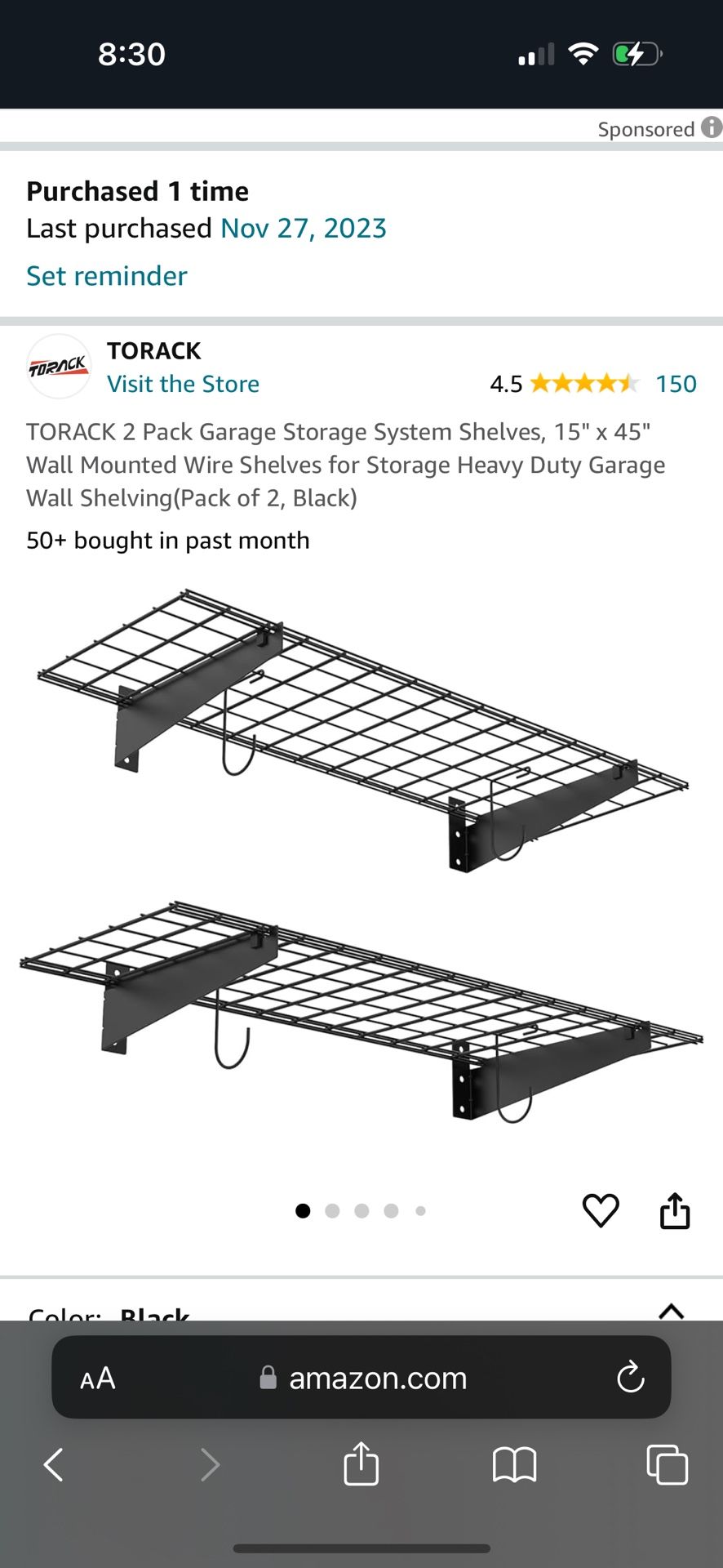 New 2 Pack Garage Storage System Shelves, Holds 220lbs - 15" x 45" Wire Shelves for Storage Heavy Duty