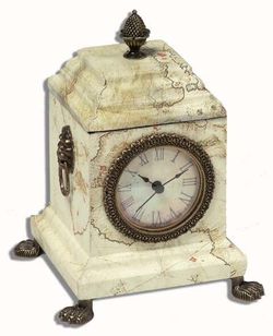 Old World Map Clock - Square with Claw Feet