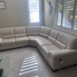 Tan Leather “Italsofa” Sectional Couch 