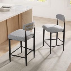 Modern Armless Boucle Bar Chairs(Set of 2),dinging Room Bar Stool