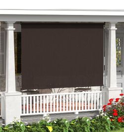 VICLLAX Cordless Outdoor Roller Shade with Splicing Design /Exterior Roll Up Shade Blind for Porch, Patio, Yard, Chocolate