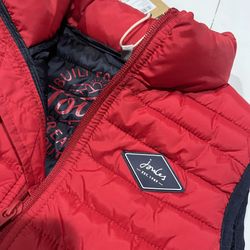 New With Tag Joules Kids 7-8y Padded Vest  Puffer Front Zip Red Jacket Outerwear