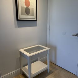 Modern White Side Table with Glass Top –Minismalist Table