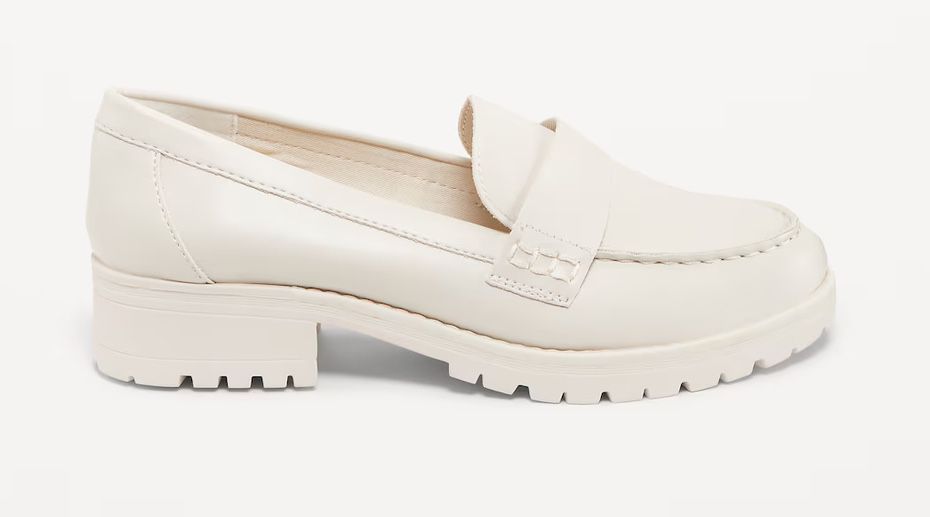 Faux-Leather Chunky Heel Loafers  