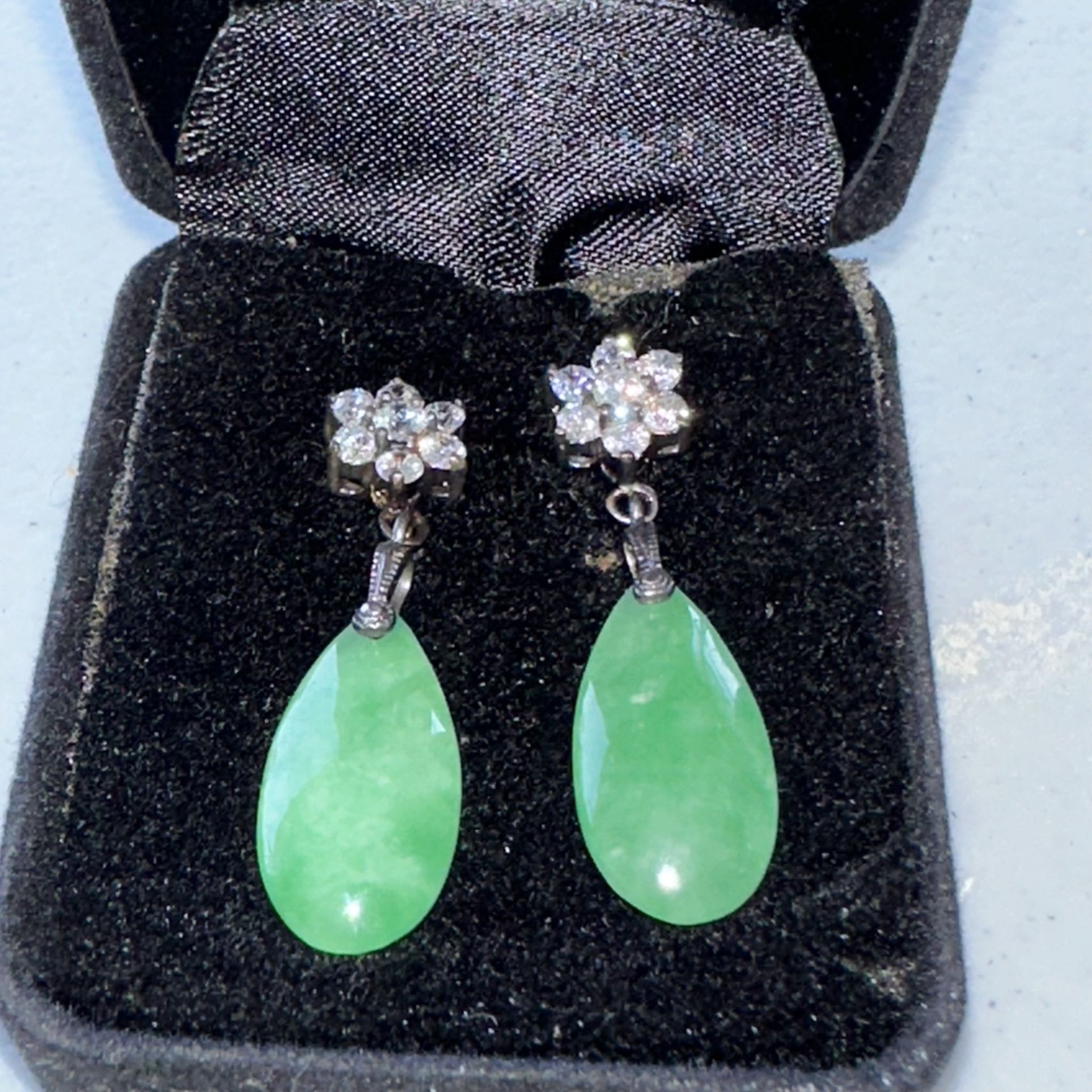 PIERCED JADE COLOR DIAMOND LIKE EARRINGS 
