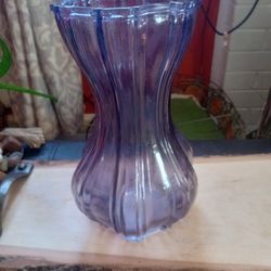 Vintage Purple Hourglass Shaped Glass Vase With Acorn Logo On Bottom 