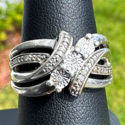 Jewelry .925 sterling silver wedding natural diamond 0.20CTW fashion  shape Ring size 7.00