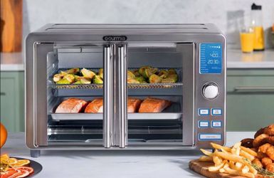 Gourmia 9-Slice Digital Air Fryer Oven with 14 One-Touch Cooking Functions and Auto French Doors: Convection Toaster Oven