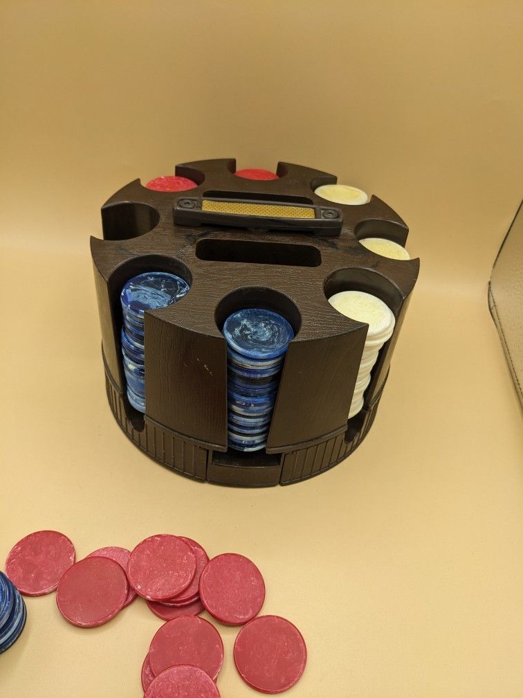 Vintage Poker Caddy Chip / Card Holder Brown With Chips RBW NO CARDS