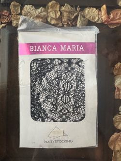 Bianca Maria Black Lace Pattern Sheer 20D Open Toe Pantyhose One Size 6136